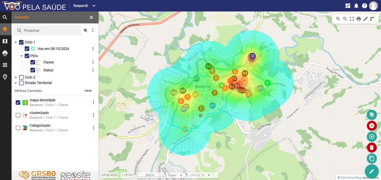 Geosite Arboviroses - mapa de calor de focos